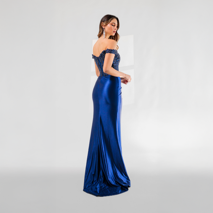 Emma Clara- Vestido De Fiesta Corset y Abertura Marti Azul Marino