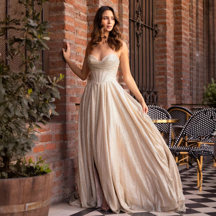 Emma Clara - Vestido Largo Con Corset Clara Gold