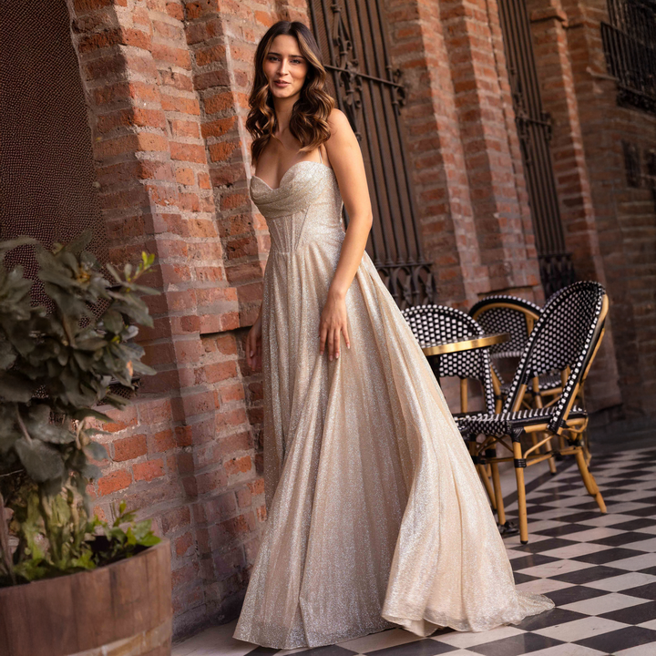 Emma Clara - Vestido Largo Con Corset Clara Gold