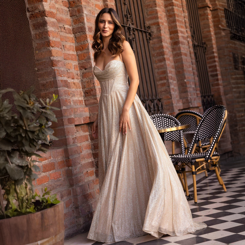 Emma Clara - Vestido Largo Con Corset Clara Gold