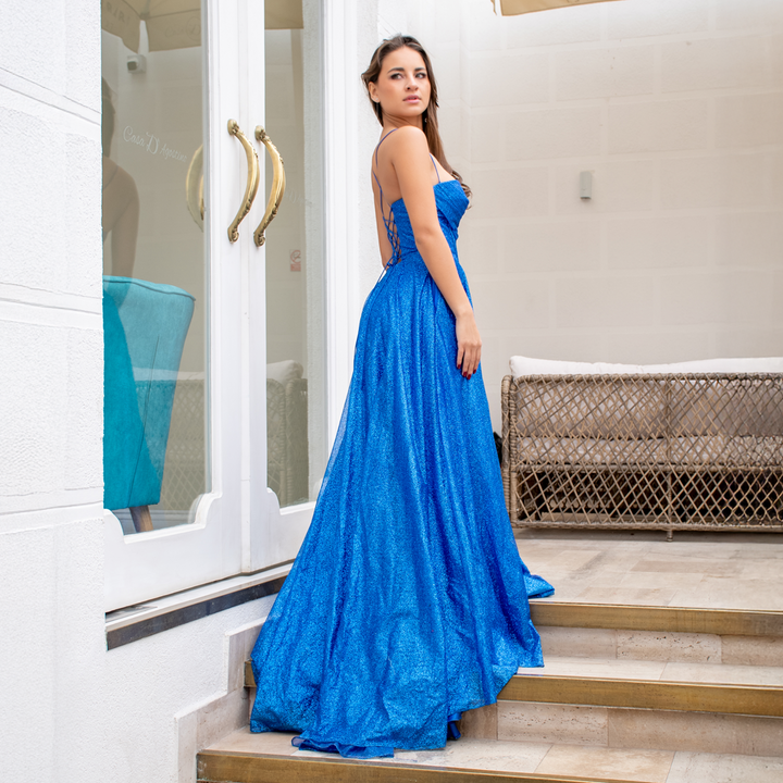 Emma Clara - Vestido Largo Con Corset Clara Azul Royal