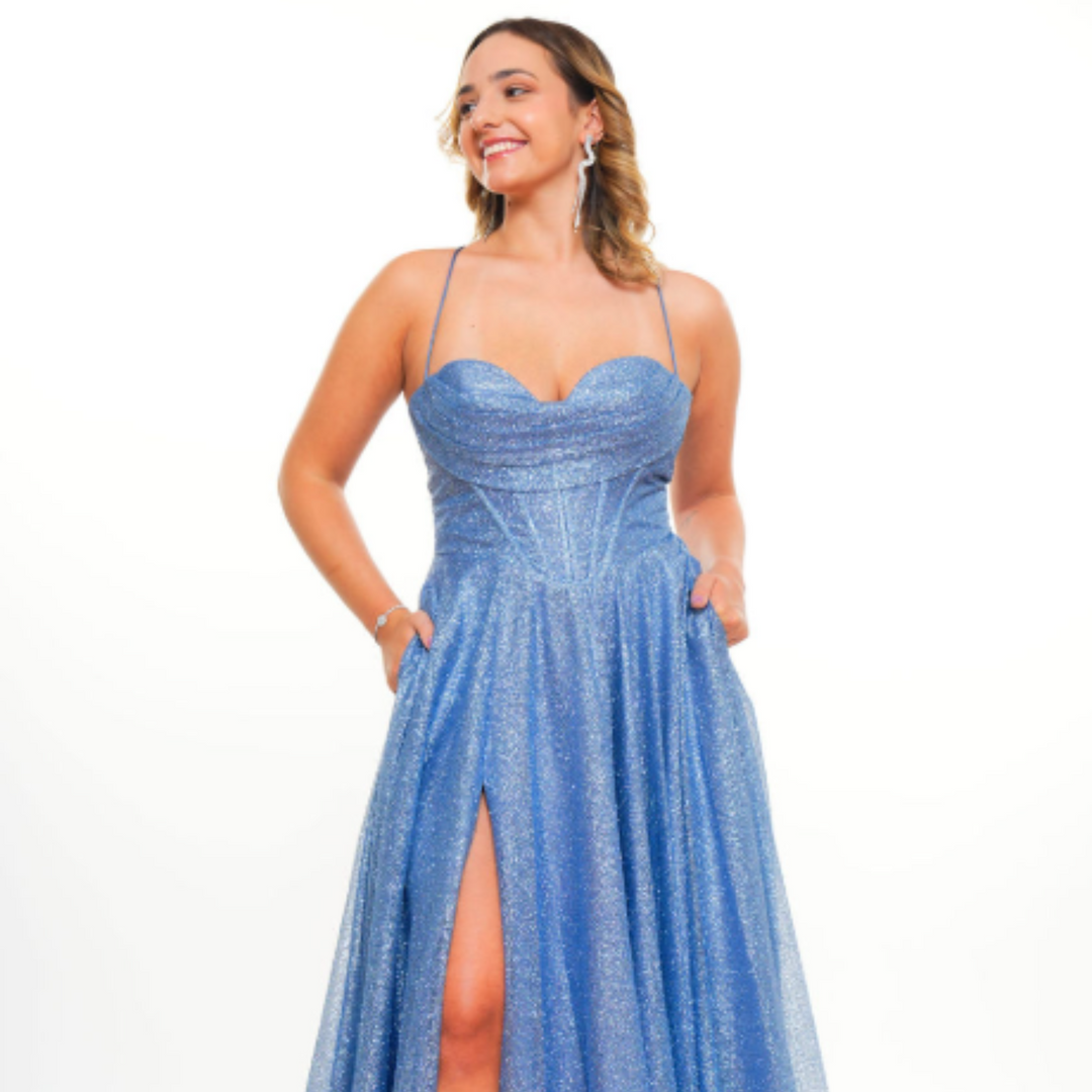 Emma Clara - Vestido Largo Con Corset Clara Celeste