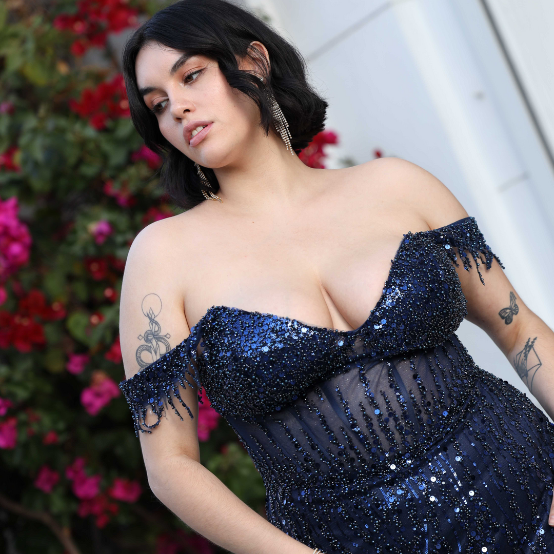 Emma Clara - Vestido De Fiesta Brillante Victoria Azul Marino