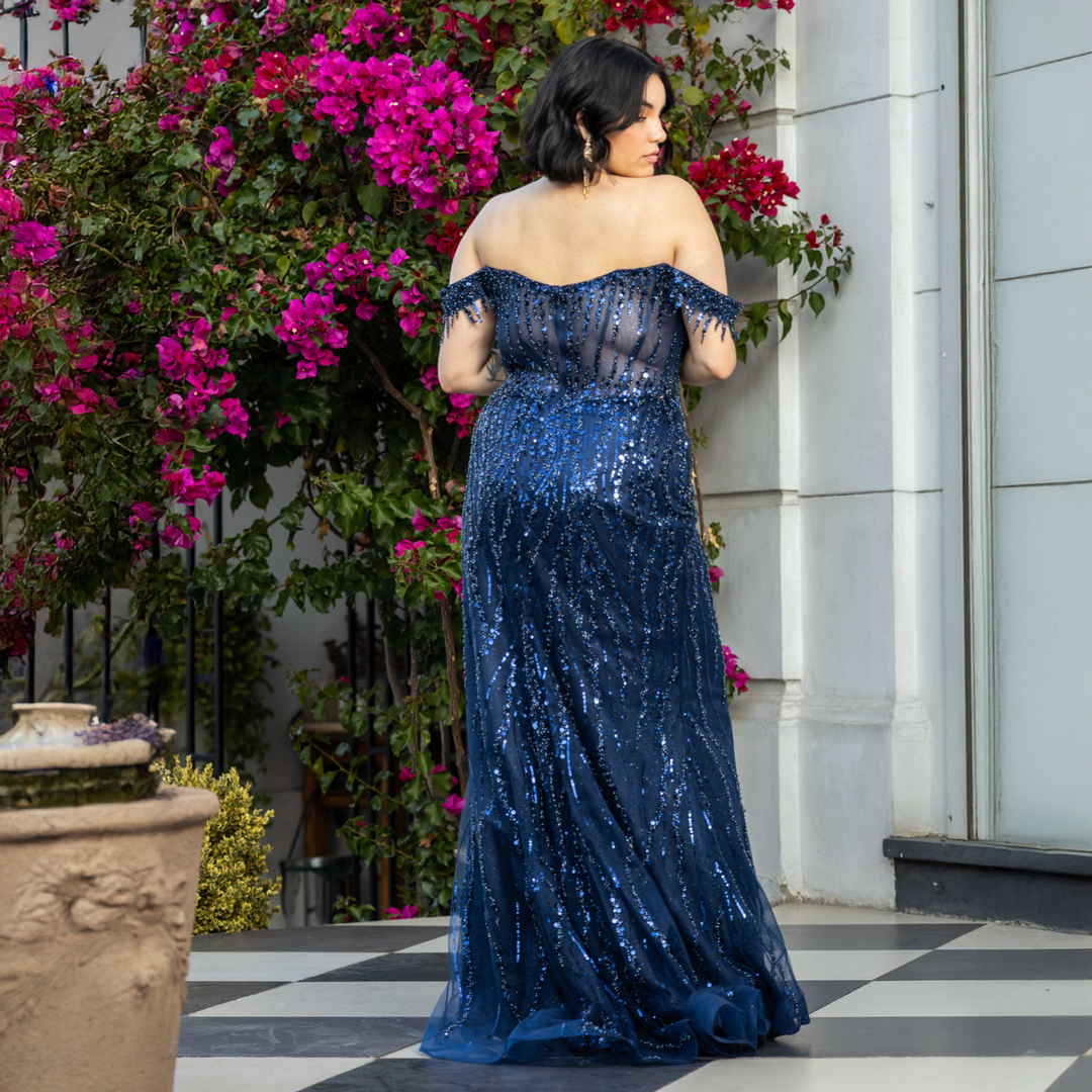 Emma Clara - Vestido De Fiesta Brillante Victoria Azul Marino