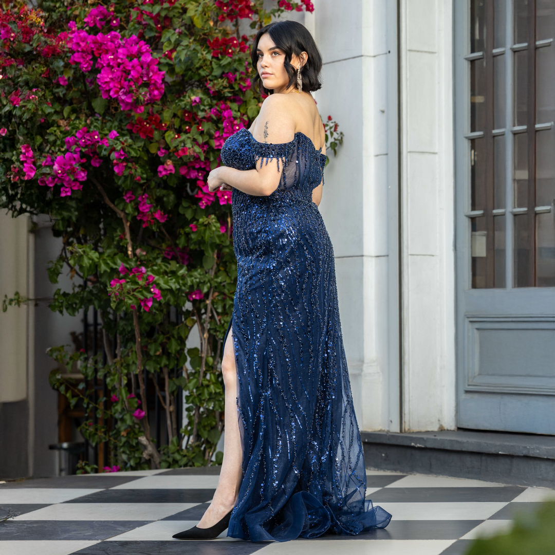 Emma Clara - Vestido De Fiesta Brillante Victoria Azul Marino