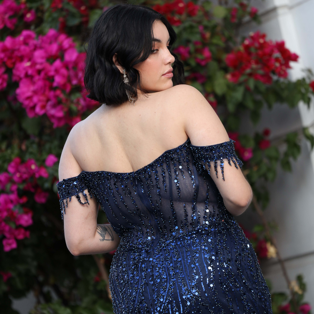 Emma Clara - Vestido De Fiesta Brillante Victoria Azul Marino
