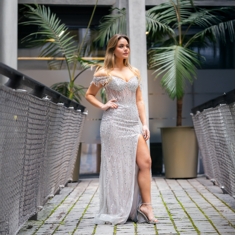 Emma Clara - Vestido De Fiesta Brillante Victoria Plateado