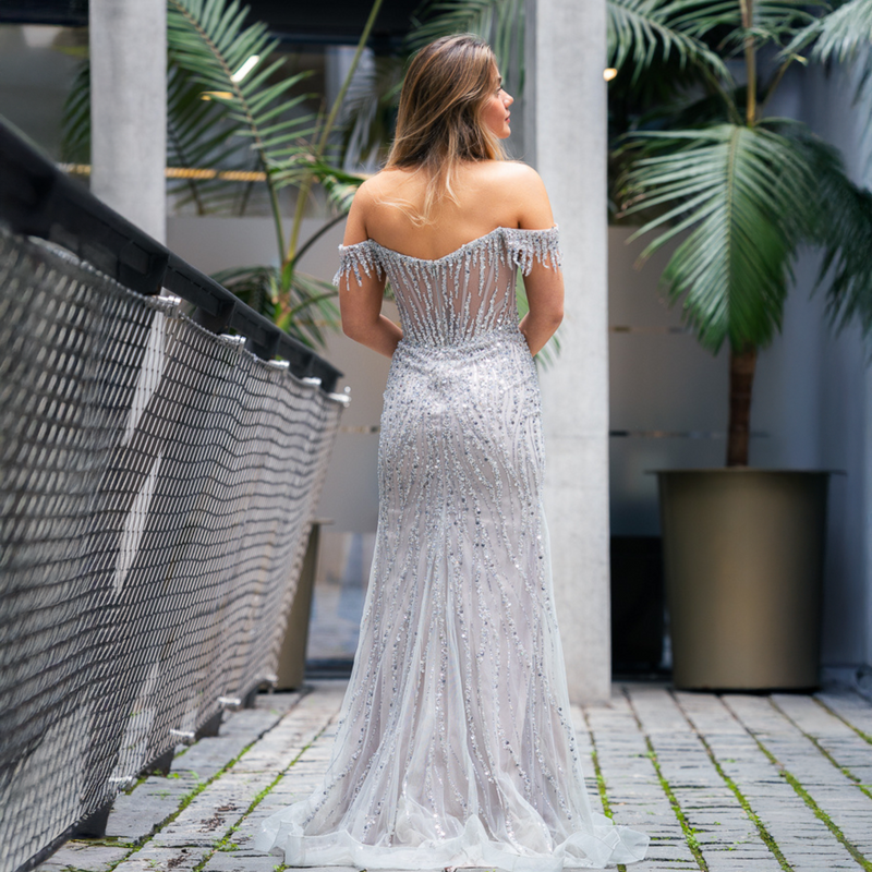 Emma Clara - Vestido De Fiesta Brillante Victoria Plateado