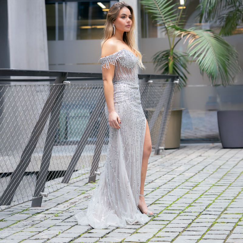 Emma Clara - Vestido De Fiesta Brillante Victoria Plateado