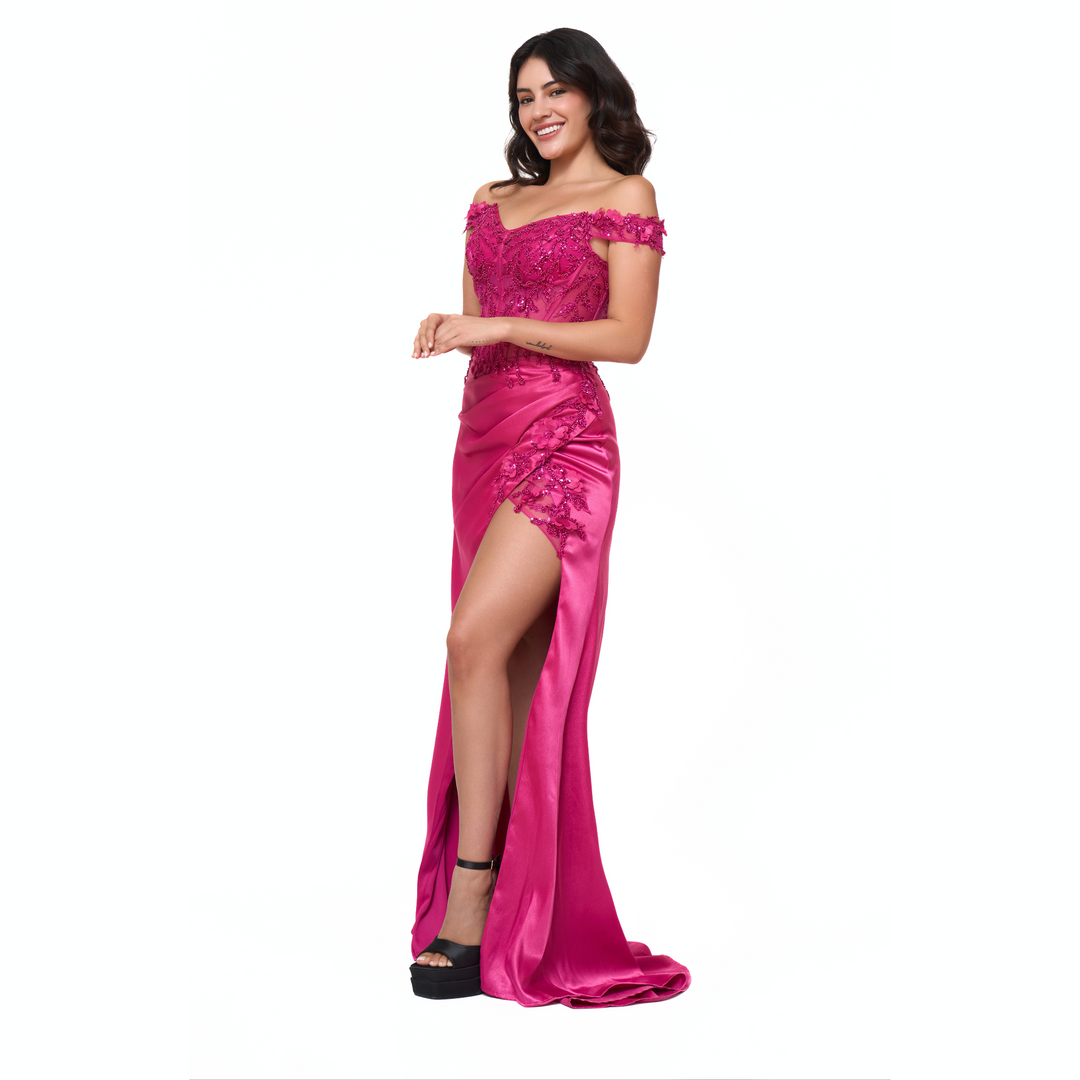 Emma Clara - Vestido De Fiesta Corset Bordado Martina Fucsia
