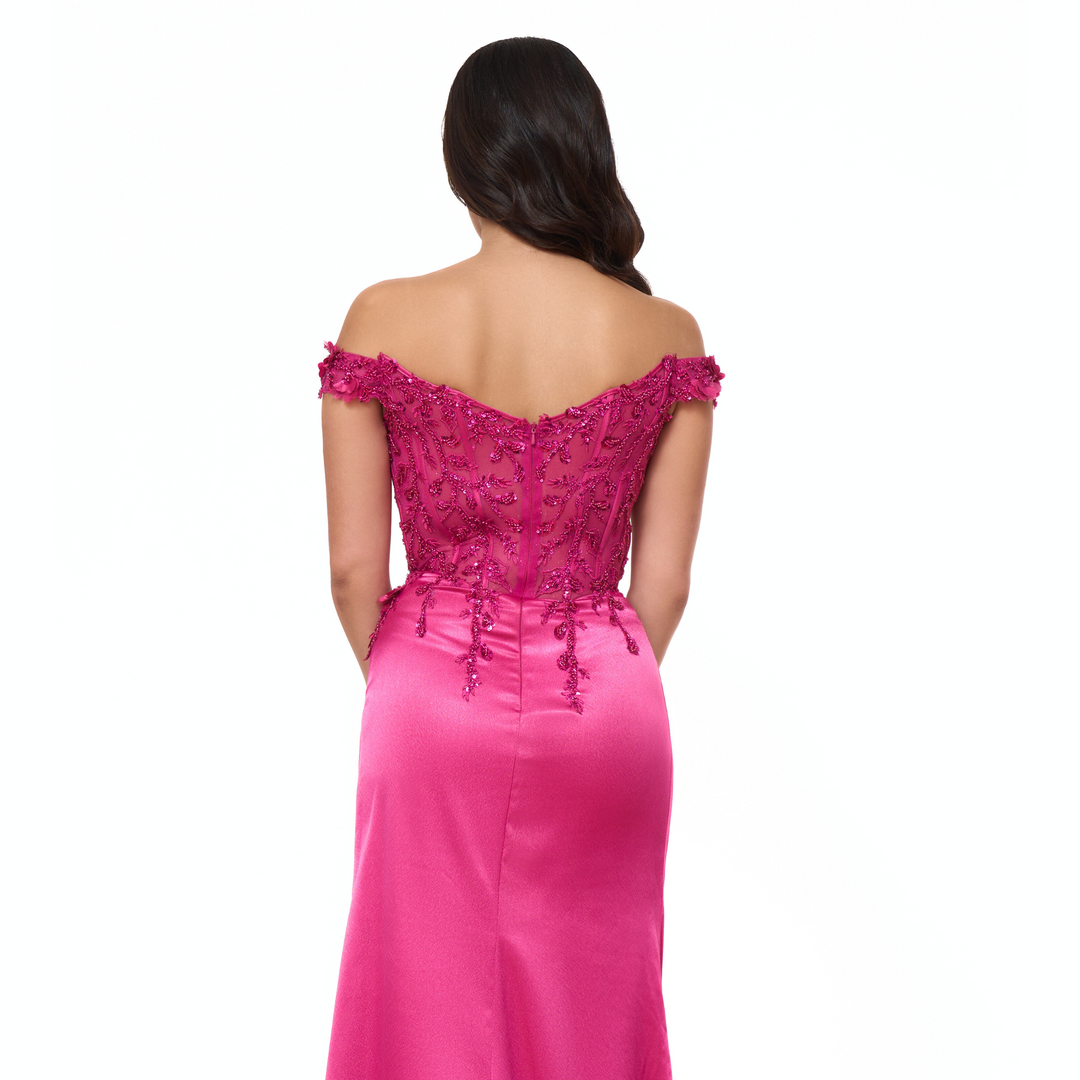 Emma Clara - Vestido De Fiesta Corset Bordado Martina Fucsia