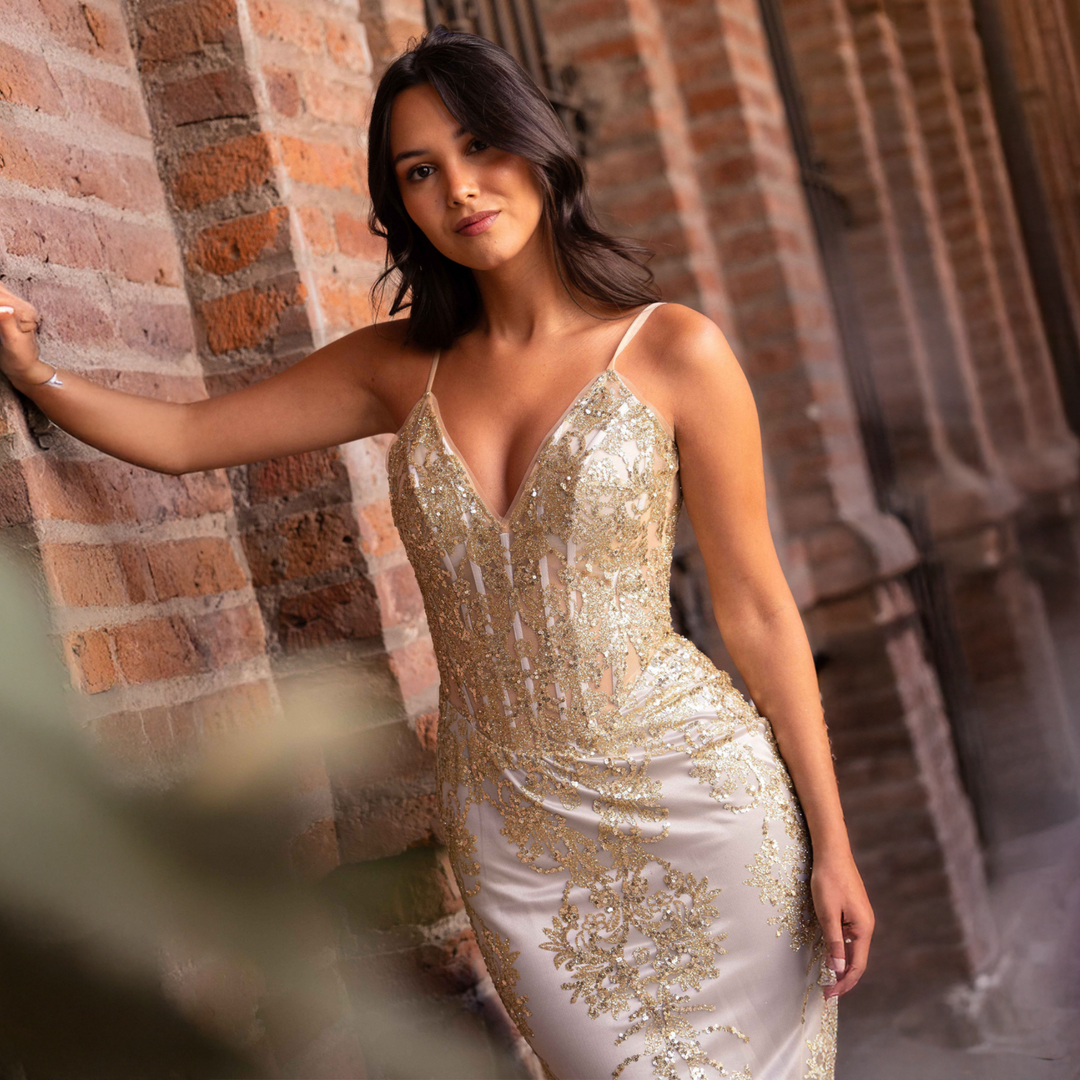 Emma Clara - Vestido De Fiesta Sirena Brillante Marta Gold