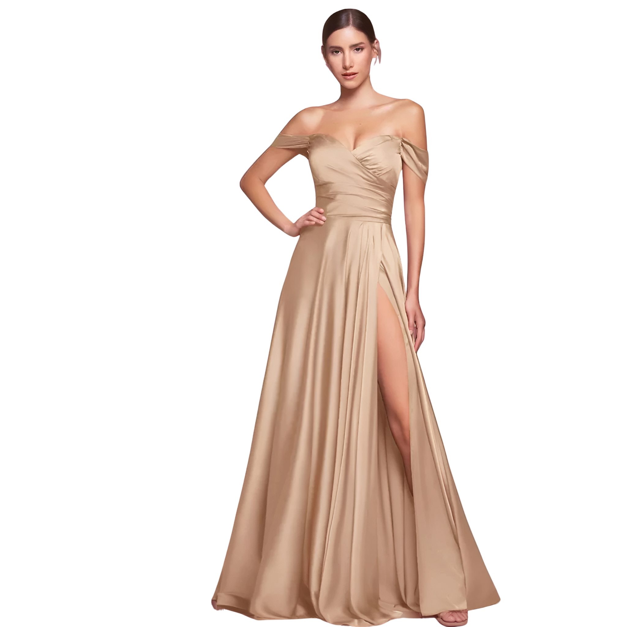 Emma Clara - Vestido Largo De Fiesta Escote Bardot Cris Champagne