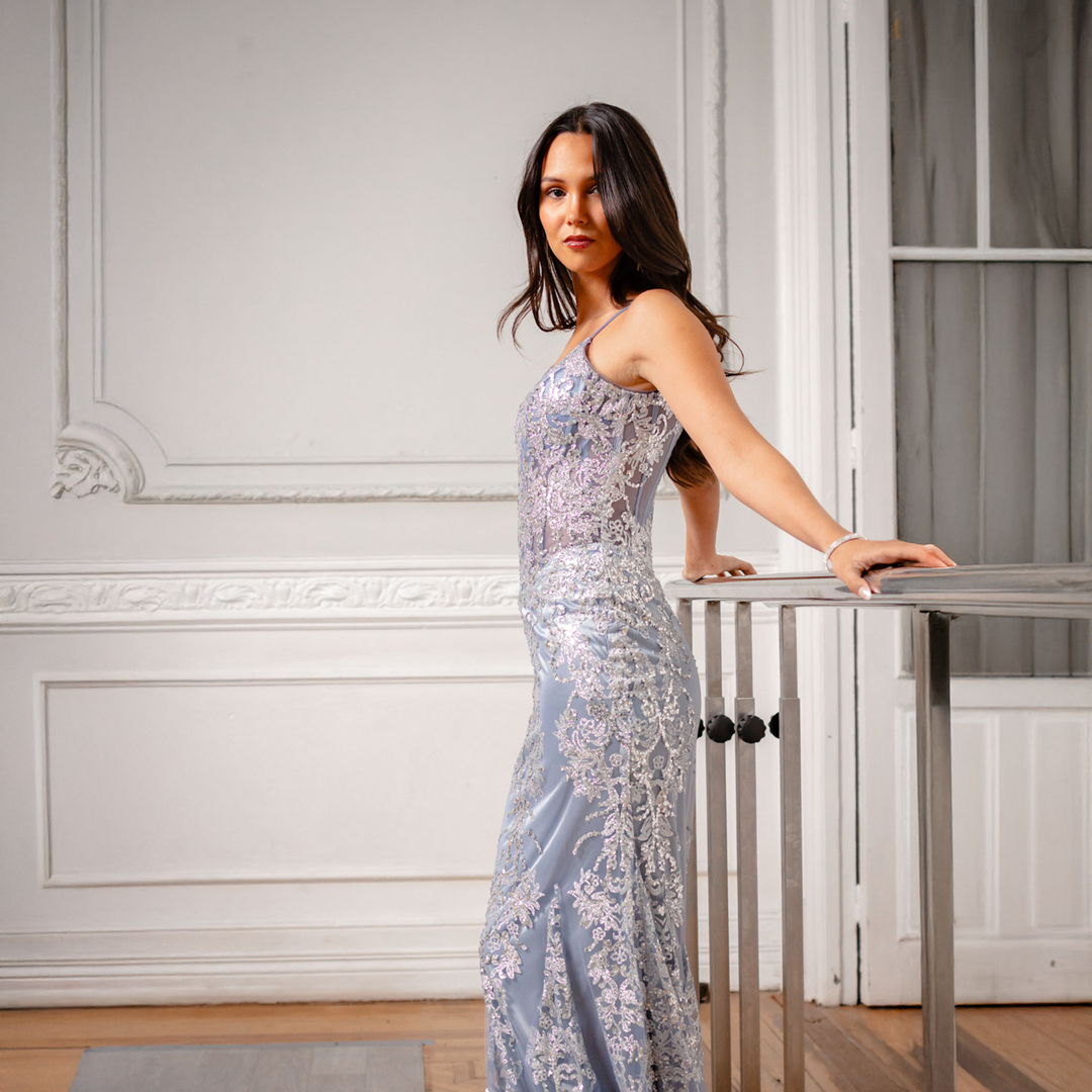 Emma Clara - Vestido De Fiesta Sirena Brillante Marta Smoky Blue
