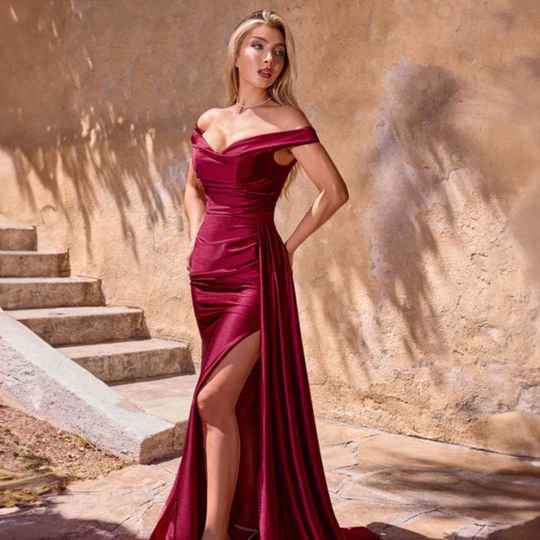 Emma Clara - Vestido Ajustado Escote Bardot Frida Borgoña