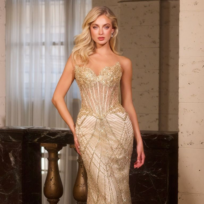 Emma Clara - Vestido de Fiesta Sirena Brillante Marti Dorado