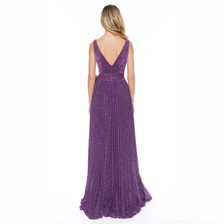 Emma Clara - Vestido Largo Brillante con Falda Drapeada Sarah Morado