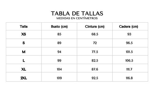 Tabla de tallas 
