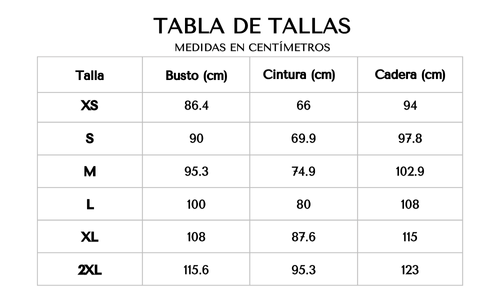 Tabla de tallas 