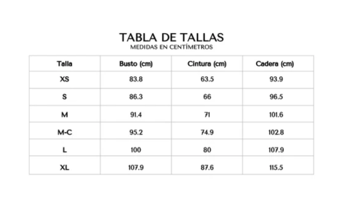 Tabla de tallas 