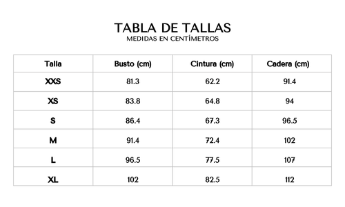 Tabla de tallas 
