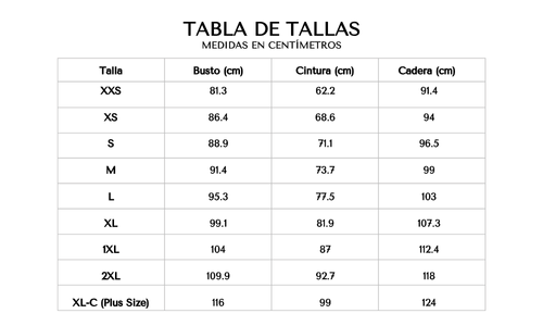 Tabla de tallas 