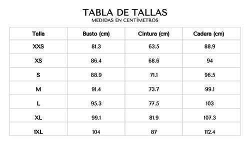 Tabla de tallas 