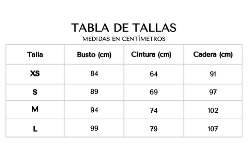 Tabla de tallas 