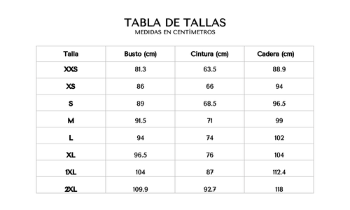 Tabla de tallas 