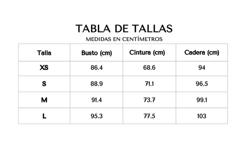 Tabla de tallas 