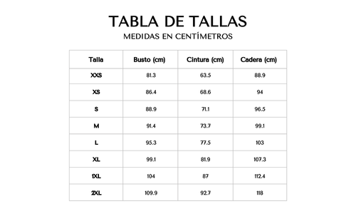 Tabla de tallas 