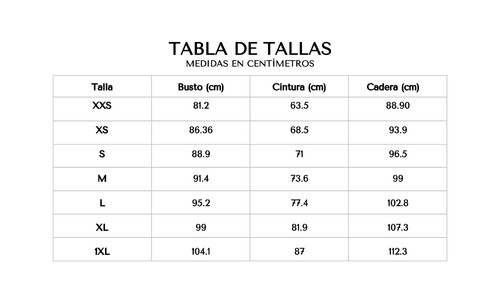 Tabla de tallas 