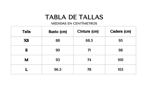 Tabla de tallas 