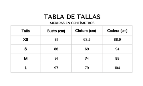 Tabla de tallas 