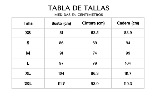 Tabla de tallas 