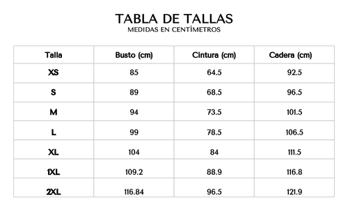 Tabla de tallas 