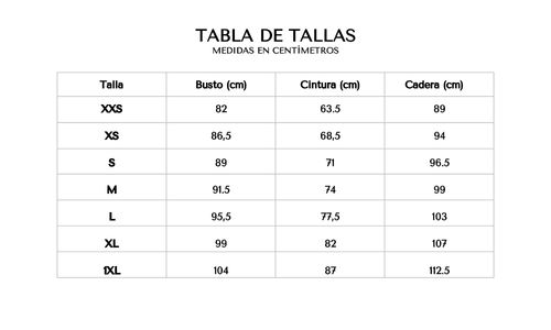 Tabla de tallas 