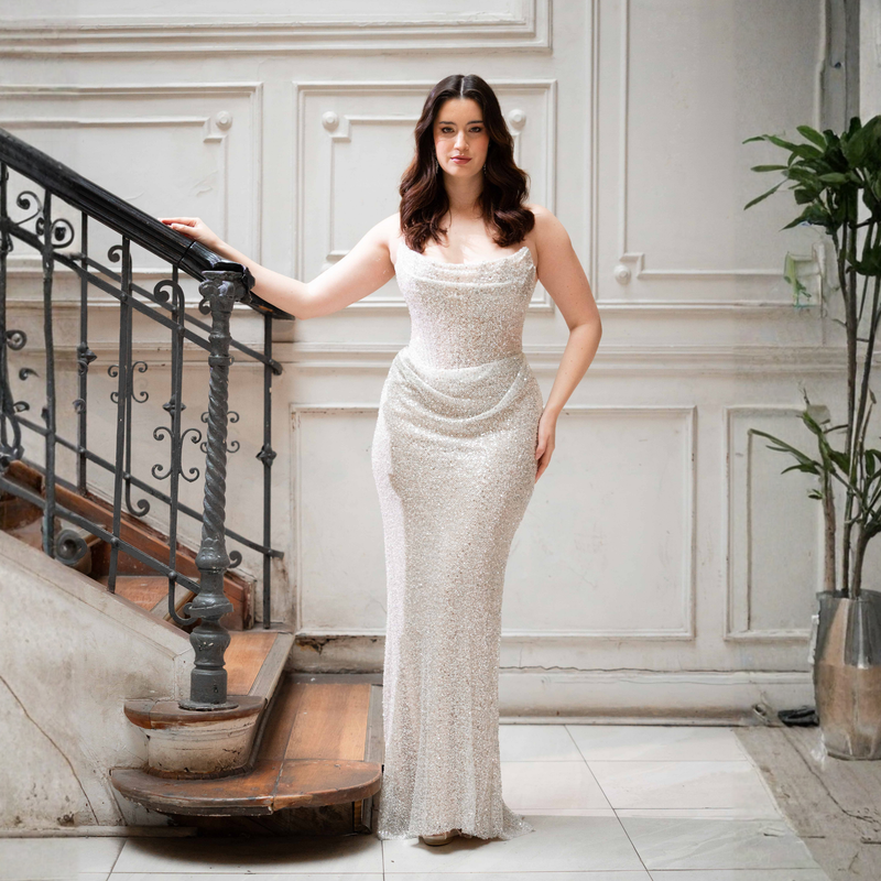 Emma Clara - Vestido de Fiesta Largo corset y lentejuelas Silver Bea