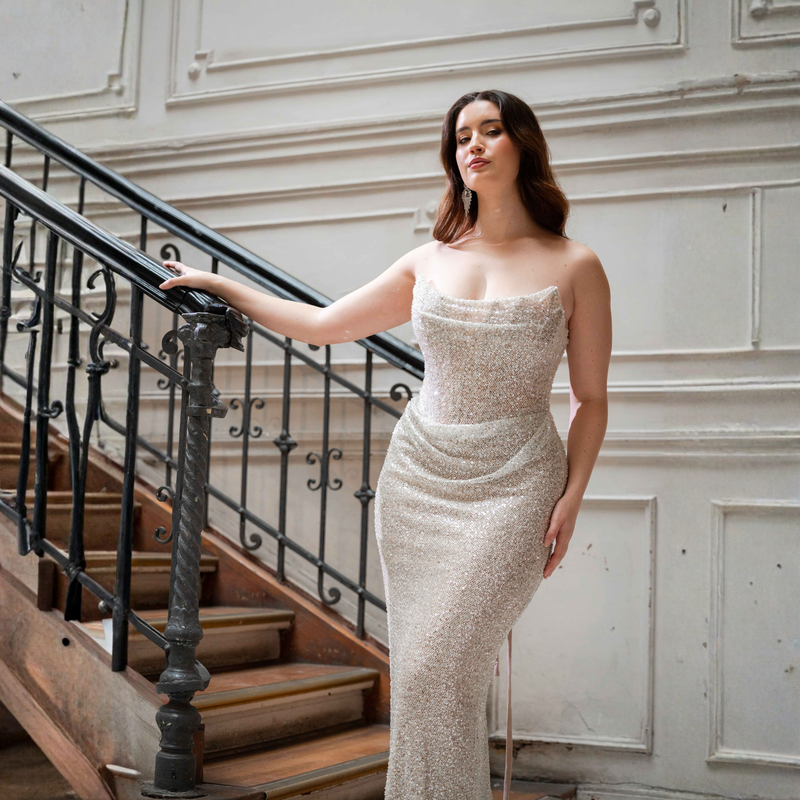 Emma Clara - Vestido de Fiesta Largo corset y lentejuelas Silver Bea