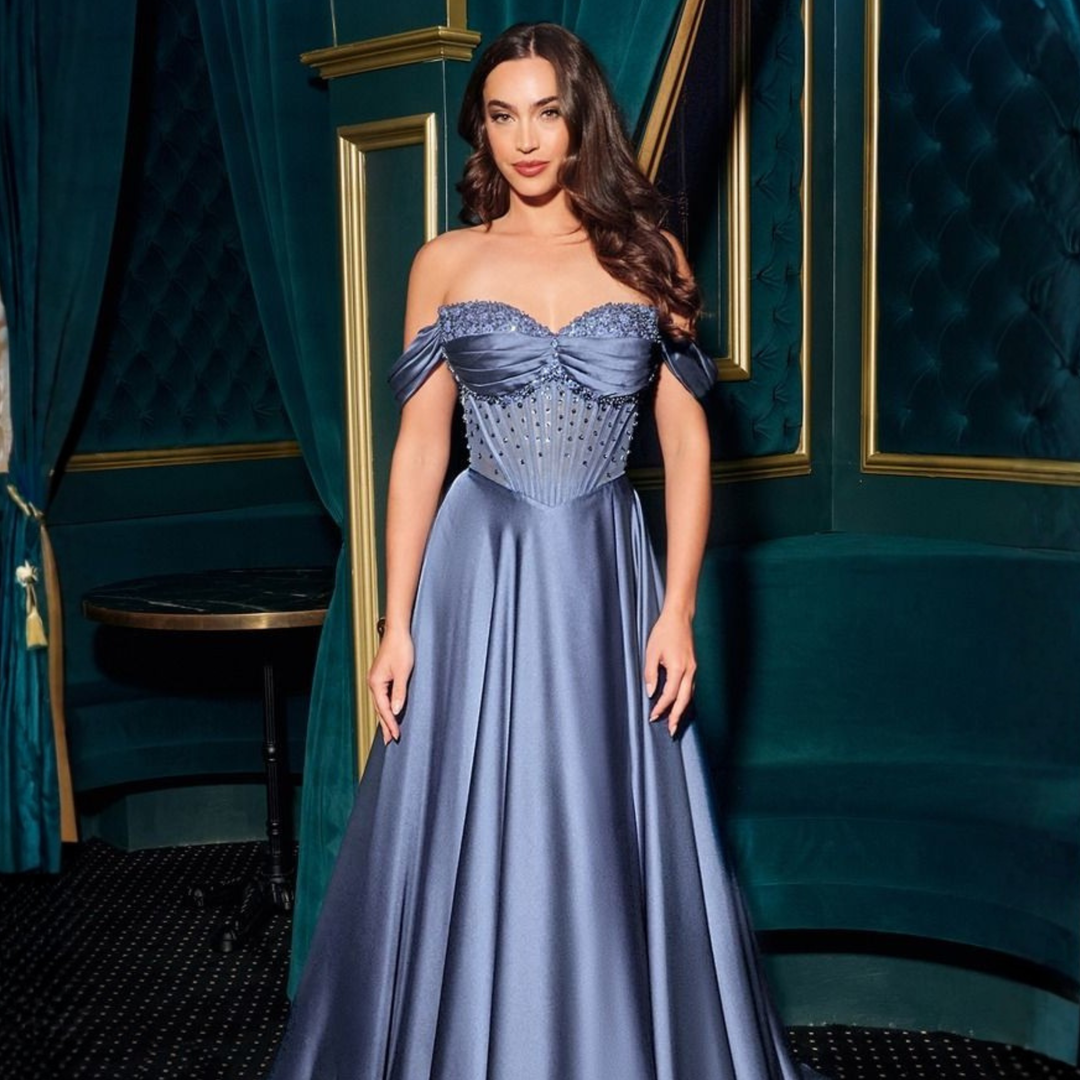 Emma Clara - Vestido de Fiesta Largo Smoky Blue Corset Pedrería Jacinta