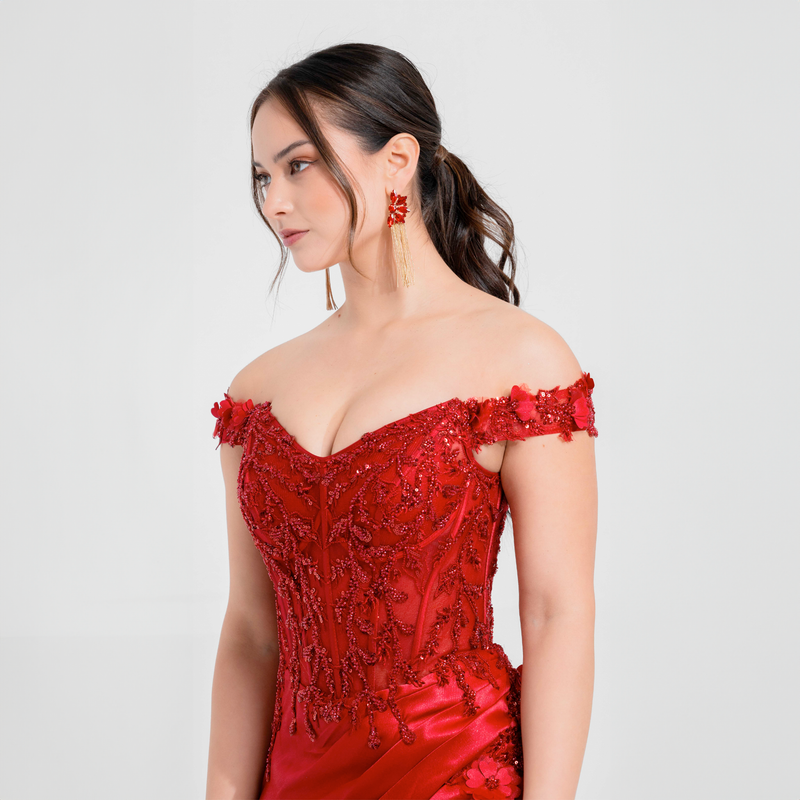 Emma Clara - Vestido De Fiesta Corset Bordado Martina Borgoña