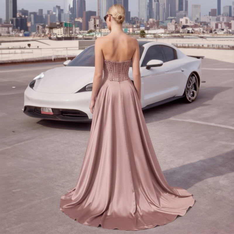 Emma Clara - Vestido de Fiesta Largo Rosado Corset Pedrería Jacinta