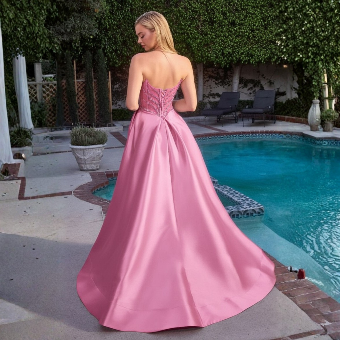 Emma Clara - Vestido de Fiesta Largo Rosa Corset Pedrería Agustina
