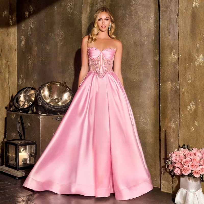 Emma Clara - Vestido de Fiesta Largo Rosa Corset Pedrería Agustina