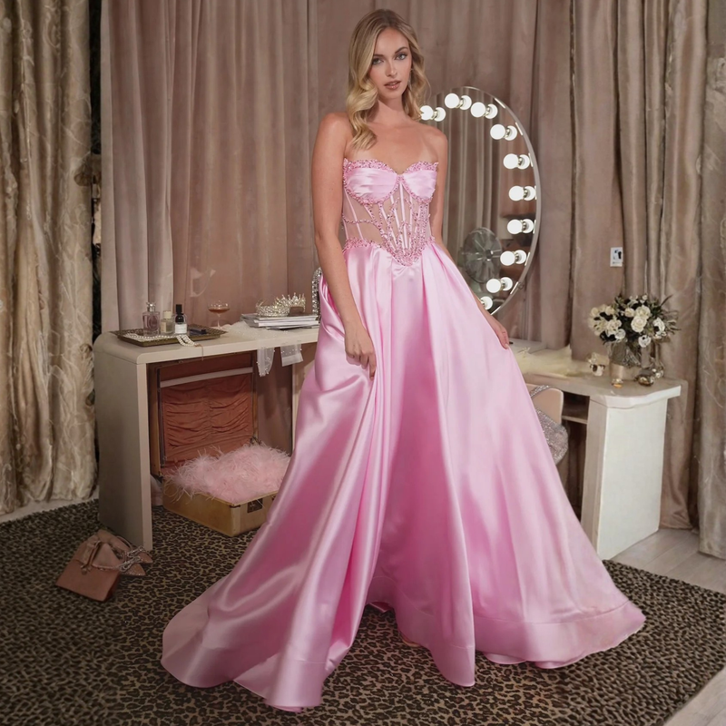 Emma Clara - Vestido de Fiesta Largo Rosa Corset Pedrería Agustina