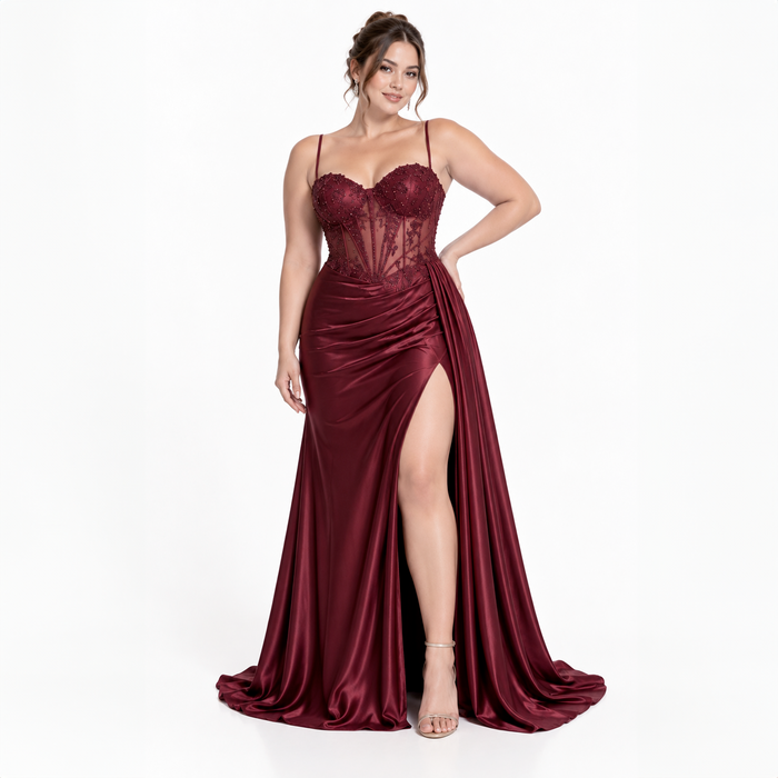 Emma Clara - Vestido De Fiesta Corset y Abertura Violeta Borgoña — talla XL