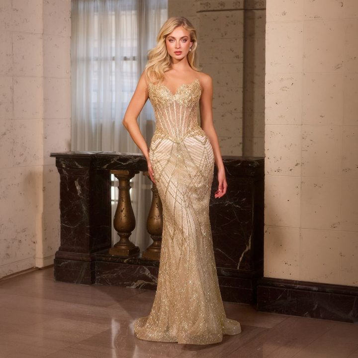 Emma Clara - Vestido de Fiesta Sirena Brillante Marti Dorado