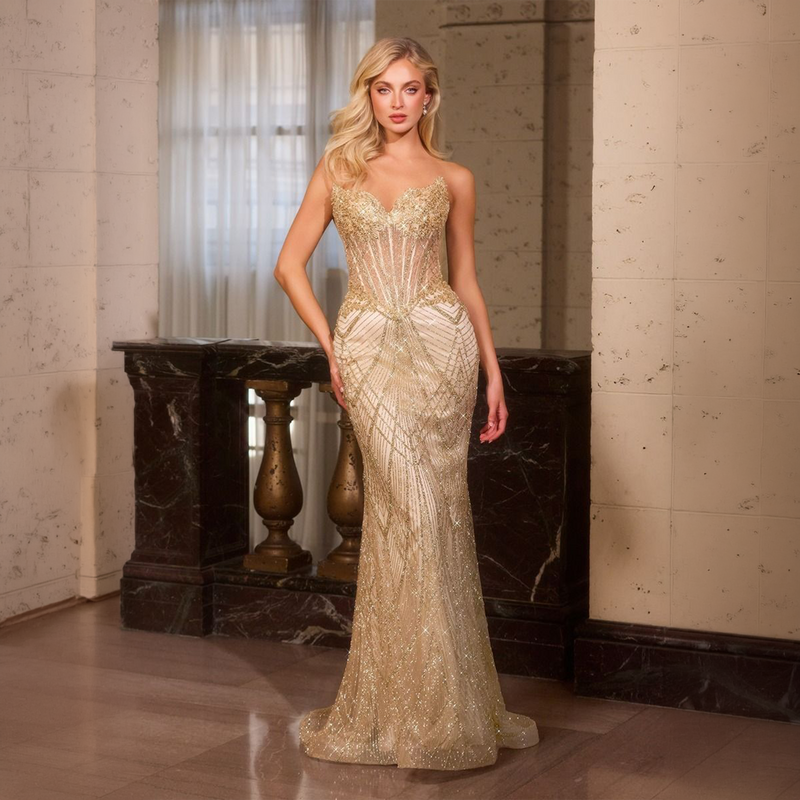 Emma Clara - Vestido de Fiesta Sirena Brillante Marti Dorado