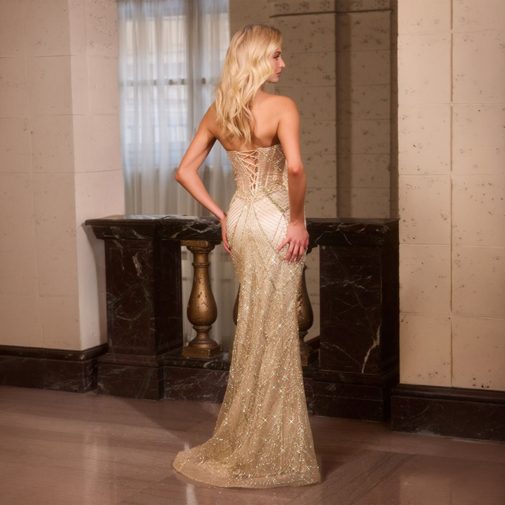 Emma Clara - Vestido de Fiesta Sirena Brillante Marti Dorado