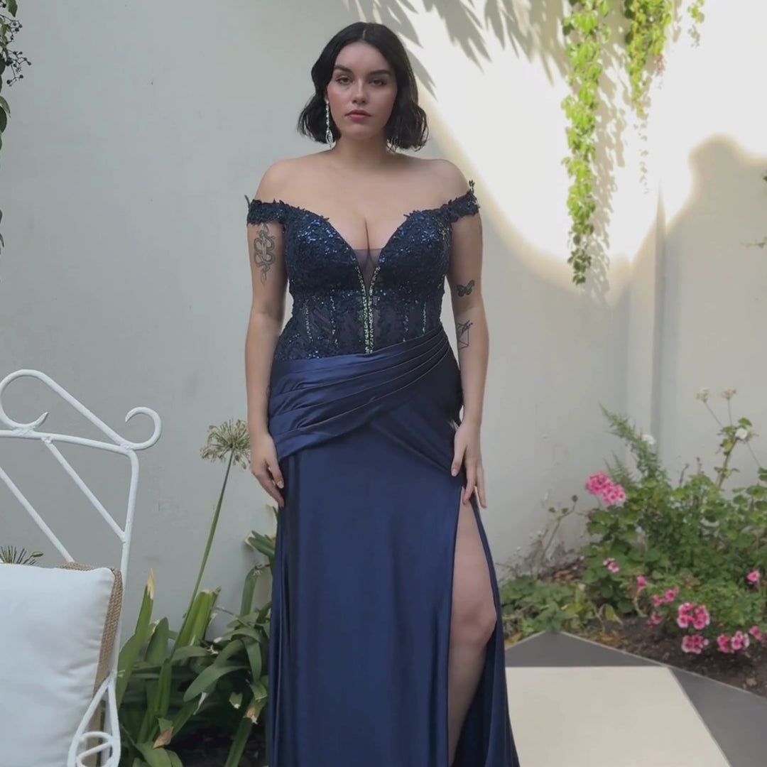 Emma Clara - Vestido De Fiesta Corset En Transparencia Leonor Azul Marino